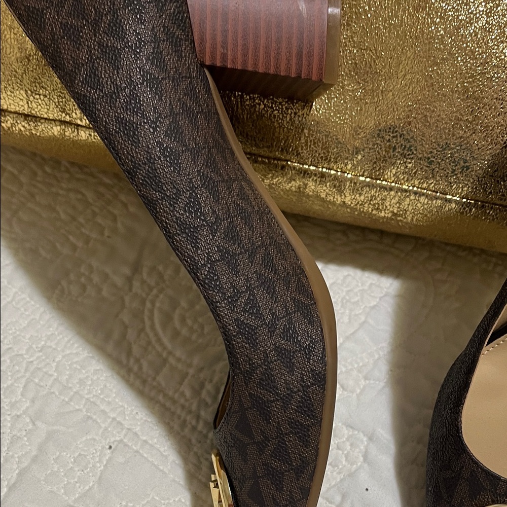 Michael Kors Dark Brown Square Heels  with Gold Logo - Picture 6 of 7